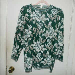 Vintage Floral Sweater Green/White Size Medium